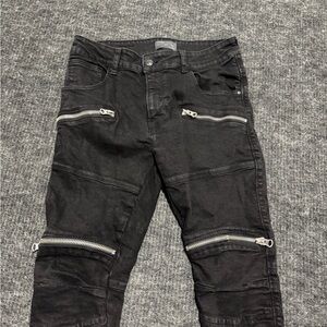 Zara Men's Black Cargo Pants with Silver Zippers